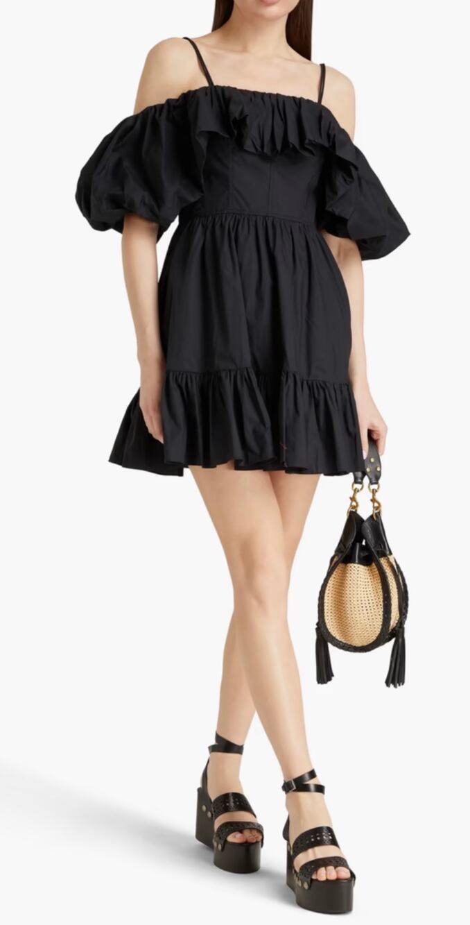 Ulla Johnson Mini Dress Lila Cold Shoulder Black Cotton Poplin New size 0